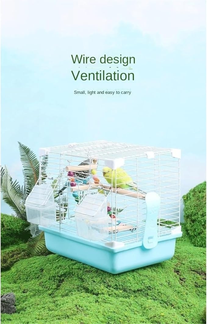 Bird Cage Bird Aviary Metal Tall Tiel Cage Parrot Cage Flight Birdcag Portable Bird Carrier with Handle Travel Carrier Cage(Blue)