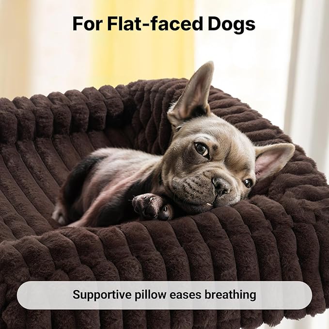 Veehoo Elevated Dog Bed with Bolster Cushion, Fluffy Plush Dog Couch Beds for Small Dogs, Cats, Washable Raised Pet Cot with Non-Slip Feet for Indoor or Patios Use, 24 x 18 Inches, Brown