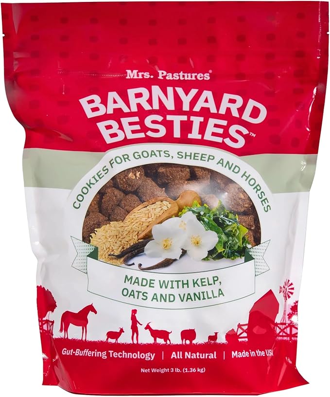 Mrs. Pastures Barnyard Besties - Cookies and Treats for Goats, Sheep and Horses - Premium Treats - Made with Kelp, Oats & Vanilla - Preservative Free - All Natural - Made in USA - (3lbs)