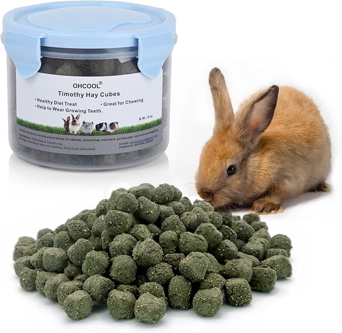 Timothy Hay Cubes 24 oz (4 * 6oz) -100% Natural Timothy Hay Made Pellets for Rabbits Tortoise Guinea Pig