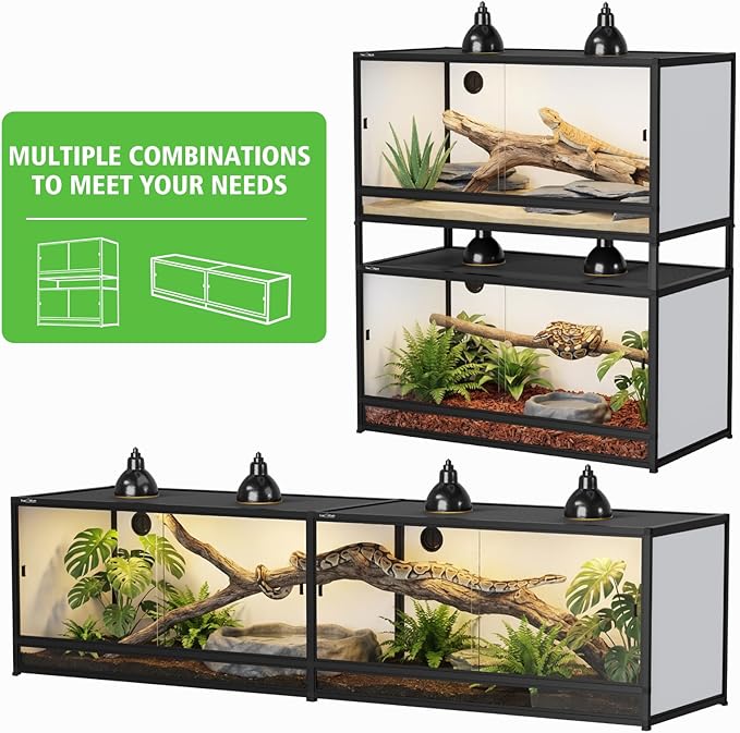 120 Gallon PVC Reptile Enclosure 48"x24"x24" – Large Reptile Tank with Front Sliding Glass Doors & Lock, for Bearded Dragon, Ball Python, Snake