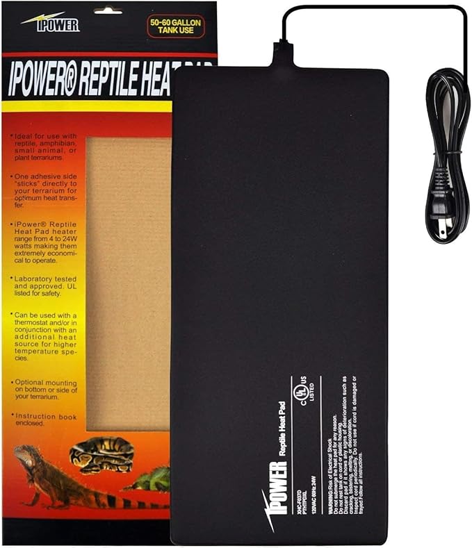 iPower 8x18 Inch Reptile Heat Pad Under Tank Heater, Energy-Efficient & Waterproof Design Terrarium Warmer Mat for Turtles, Lizards, Snakes & Small Pets