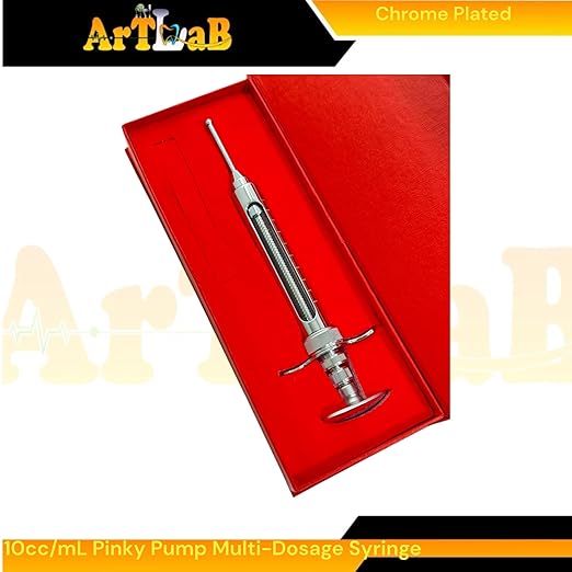 5.5in Pinky Pump Syringe with 7/8" Wide Feed Tube, 10mL Capacity, Snake & Reptile Feeding Tool - Veterinary Syringe (Chrome)