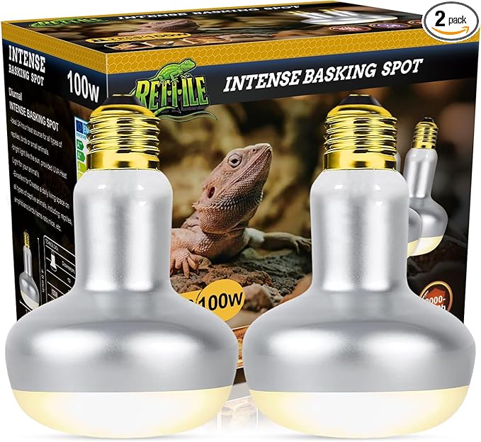 Reptile Heat Lamp 100W, Intense UVA Basking Light Bulbs, Flat-Base Heat Emitter, Heat Lamp Bulb for Reptile Chick 2 Pack
