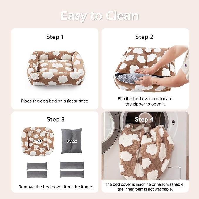 JOEJOY Small Dog Bed for Small Dogs, Rectangle Washable Orthopedic Dog Bed with Removable Zipper Cover, Cute Soft Calming Puppy Pet Bed with Jacquard Shaggy Plush & Non Skid Bottom