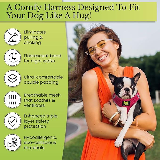EcoBark Step in Dog Harness - Eco-Friendly Dog Harnesses for for Small & Medium Breed Dogs - Reflective and Adjustable Chest Body Halter Vest -Soft Luxurious Mesh (Pink, XL)