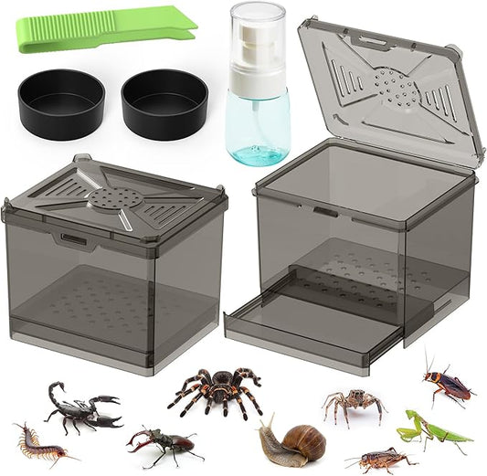 Spider Habitat Kit - Ready-to-Use Box for Small Insects,Dubia Roach, Cockroaches, Crickets, Scorpions, Centipedes, Mantises & Snails 3.74''x3.15''x3.35''(No Assembly Needed)