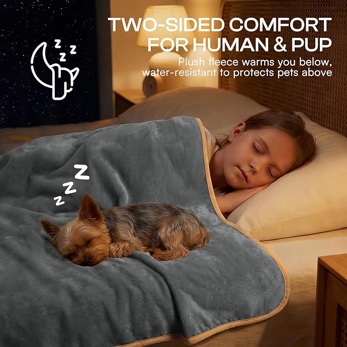 Luciphia Waterproof Blanket for Dog Washable Reversible Sherpa Fleece Throw Blanket for Bed Couch Soft Liquid Pee Proof Furniture Cover Protector for Small Medium Large Pet Cat Grey 85" x 57"