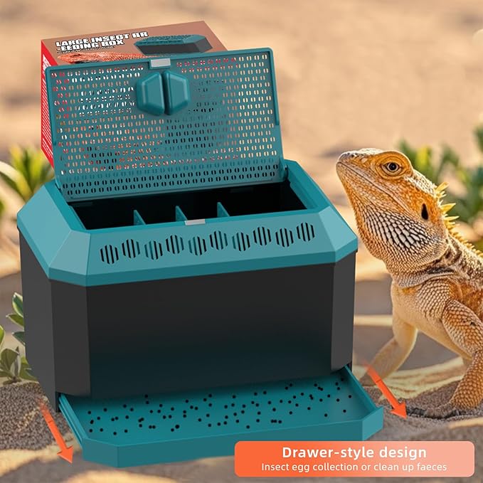 XIGETRAIL Insect Habitat for Crickets, Dubia Roaches, Breadworms,Convenient for Storing, Feeding Insects.(9.25" L x 6.29" W x 5.7" H)