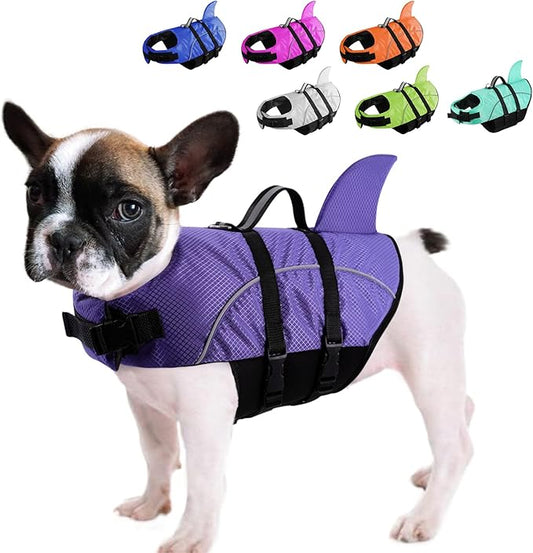 Queenmore Small Dog Life Jacket for Swimming, Boating, Kayaking - High Buoyancy Puppy Preserver with Rescue Handle (Purple, XS)