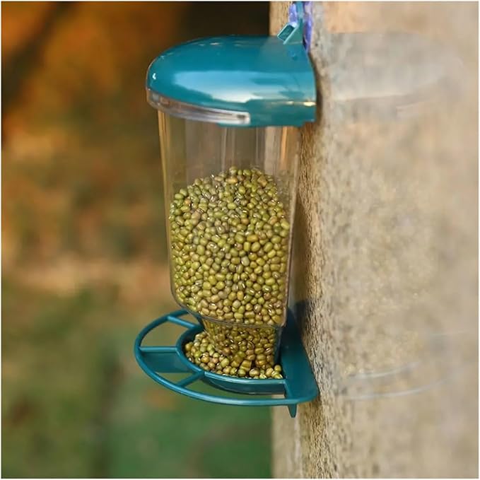 Plastic Bird Feeder Large Capacity Convenient Hanging Food Dispenser with Suction Cup Transparent Water Bowl Garden