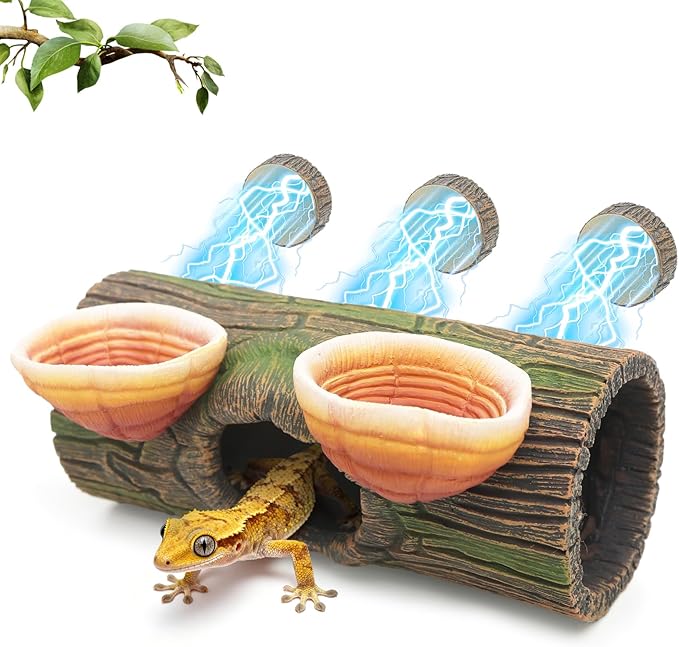 2 in 1 Magnetic Crested Gecko Hide, Reptile Hideout & Water Dish Food Bowl, Resin Hollow Log Cave, Reptile & Amphibian Habitat Hideouts, Aquariums & Terrariums Decor
