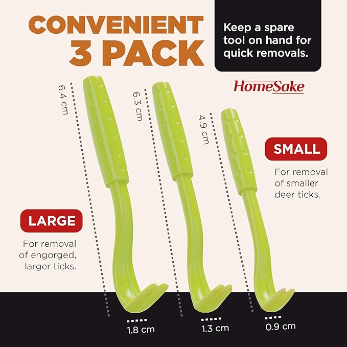 Homesake Tick Remover Tool for Dogs, Cats & Humans – Tick Removal Kit (3 Pack) with Built-in Keychain Hole – Removes Tick Head & Body – Pain-Free, Chemical-Free