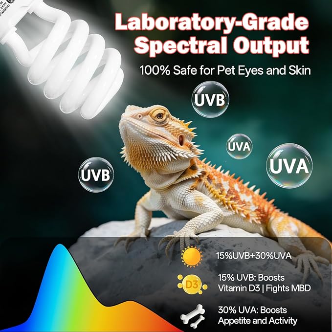 UVB Light for Reptiles 15.0: 26W UVA UVB Reptile Light Bulb for Intense Desert Species - Reptile UVB Light Terrarium Compact Fluorescent Lamp for Reptile and Amphibian with Free UV Sensor Card