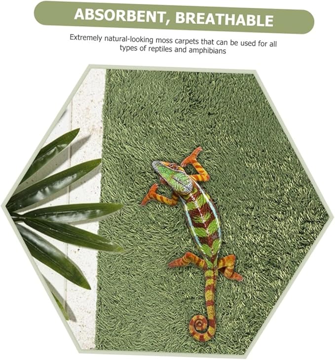 COLLBATH Reptile Cage Mat Fake Lawn Shaped Mat Washable Crawl Pets Pad Tortoise Accessories Absorbent Double-Sided Reptile Decor