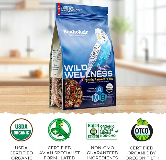 Wild Wellness Organic Parakeet Food, USDA Certified, Non-GMO, for Parakeets and Budgies, 2 lbs