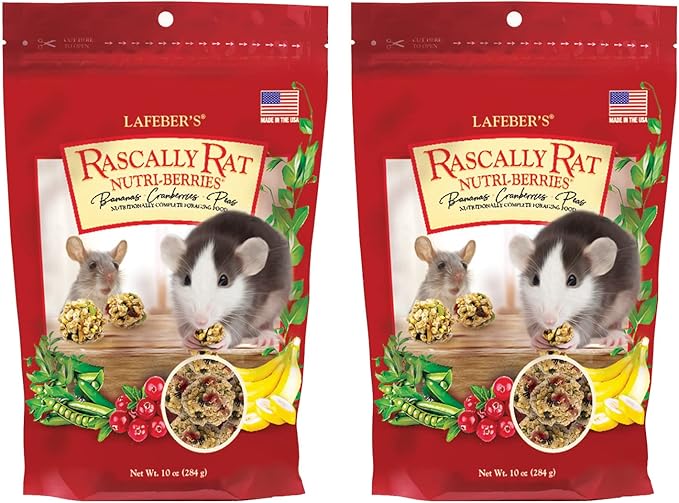 LAFEBER'S Rascally Rat Nutri-Berries, Made with Non-GMO and Human-Grade Ingredients, for Rats (10 oz Pack of 2)