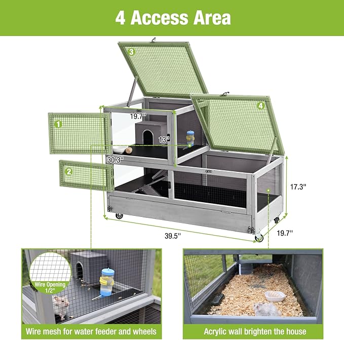 Hamster Cage 2 Story Guinea Pig Cage Large Rat House Indoor Rabbit Cage Outdoor Bunny Hutch with Leakproof PVC Floor and Anti-Chewing Edge