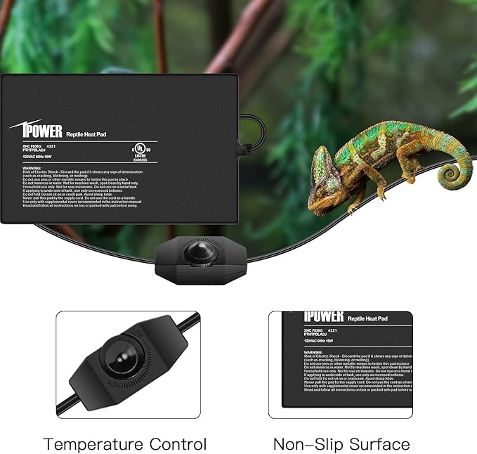 iPower 8 by 12-Inch Reptile Heat Mat with Temperature Adjustment, LCD Digital Aquarium Thermometer, Terrarium Heating Pad for Reptiles & Amphibians