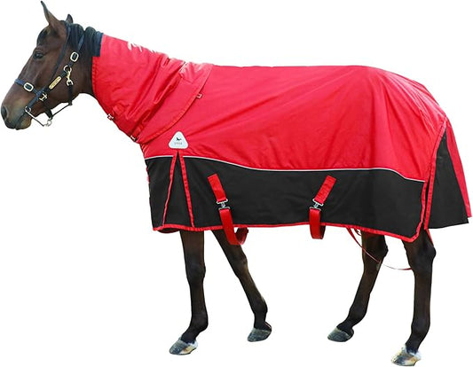1680D All-Weather Horse Turnout Blanket with Detachable Neck Cover - 280g Medium Weight Winter Horse Blanket, Water-Resistant & Breathable for Cold Weather (81in/155cm)