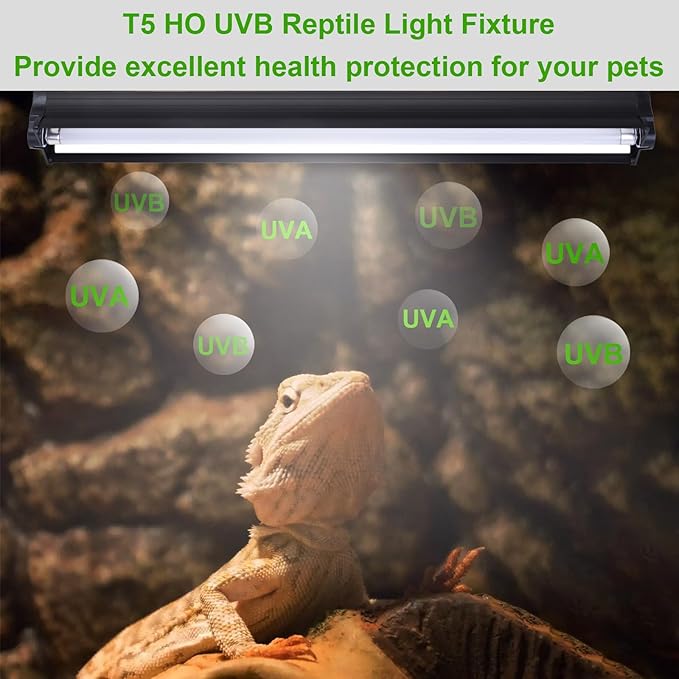 Aiicioo T5 HO UVB Reptile Light Fixture 10.0 24W Light Combo Kit 22 Inch Light Fixture Reptile Terrarium Hood with 22W Reptile Light Bar for Bearded Dragon Lizards Turtle Tank