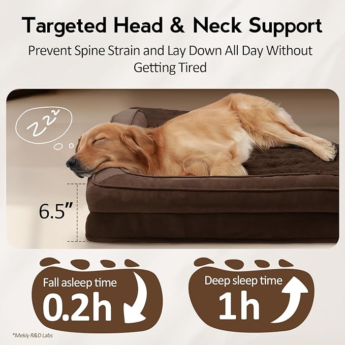 MEKIY Large Orthopedic Dog Bed with Sides Big Dog Beds with Removable Washable Cover Non-Slip Waterproof Pet Bed for Medium Large Dogs - Brown L