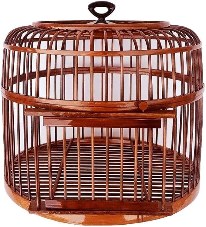 Handmade Bird Cages Retro Bamboo Travel Bird Carrier Parrot Home Villa Suitable for Bird Breeding, Brown,Natural，Brown