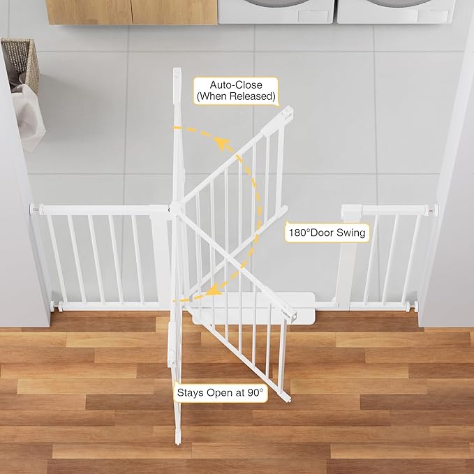 Cumbor 2 Pack 29.7-54.2" Baby Gate for Stairs, Mom's Choice Awards Winner-Auto Close Dog Gate for Doorways, Easy Install Pressure Mounted Pet Gate Indoor, Wide Safety Gate for Dog, White