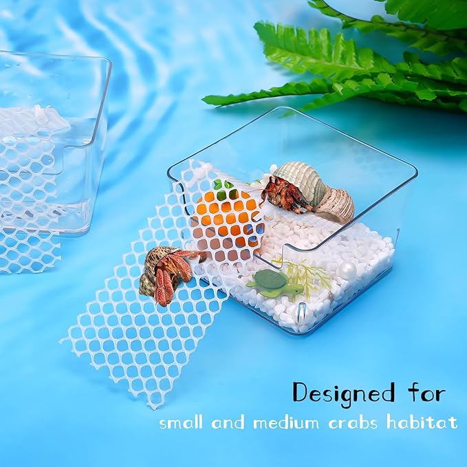 U0U 2 Pack Hermit Crab Water Tank,Hermit Crab Accessories Hermit Crabs Cage with Climbing Ramps,Acrylic Hermit Salt Water Pool for Small or Medium Hermit Crabs Habitat (Small)