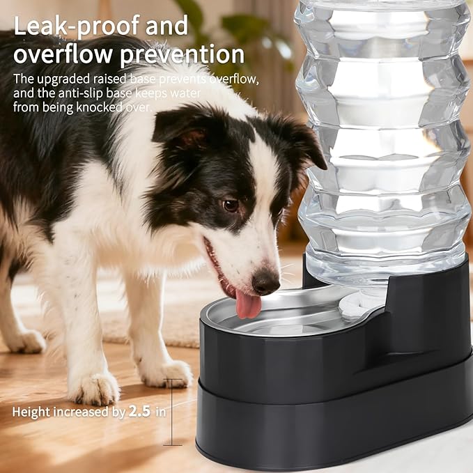 RIZZARI 9L Dog Water Dispenser: Ion Exchange System with Activated Carbon -Helps Prevent Urinary Stones-Extends Lifespan -Eliminates Odors-Softens Water -Black Stainless Steel Automatic Gravity Feeder
