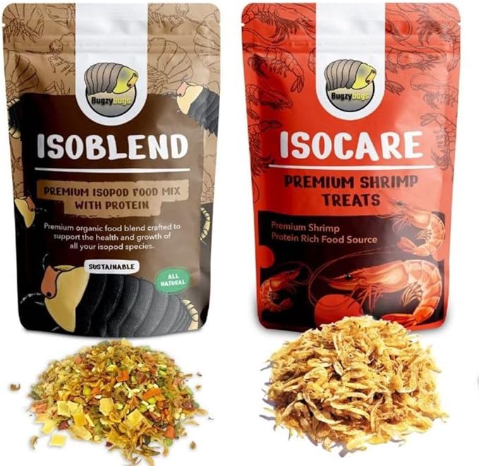 Isoblend Premium Isopod Food Bundle Protein Vegetable Dry Blend and Shrimp Treat Rich Food Source for Feeders Insects Reptiles Invertebrates