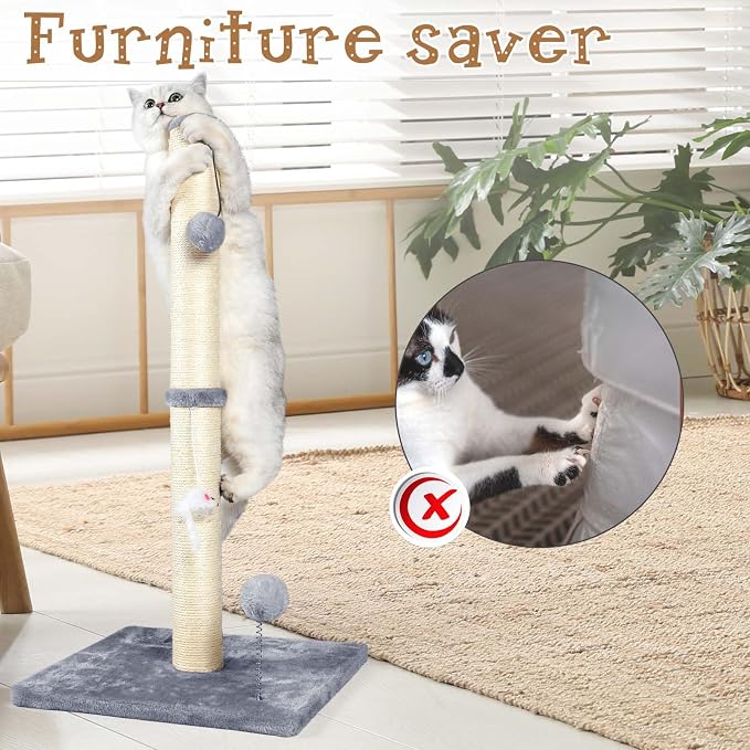 ANWA 32" Tall Sisal Cat Scratching Posts Tree for Indoor Cats Adults, Gray - Image 6