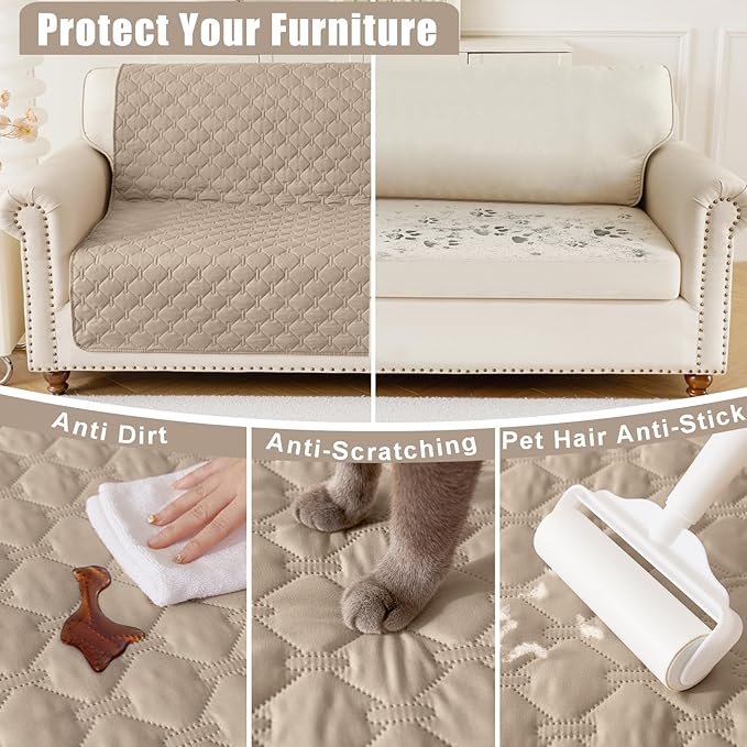 Smiry Waterproof Dog Bed Cover Blanket, Soft Reversible Pet Blanket, Washable Leakproof Cats Dogs Couch Cover for Sofa, Couch, Furniture (68x82 Inch, Taupe/Beige)