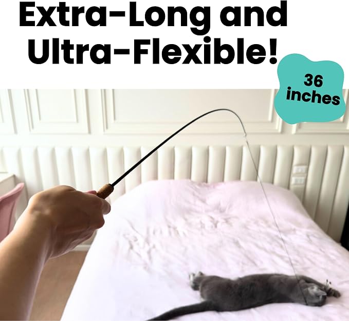 Forever Stick with Cat Toys and Strings Bundle - The Unbreakable Cat Wand Toy, Durable Cat Toy Wand, Extra Long Cat String Toy, Cat Fishing Pole Toy for Bored Indoor Adult Cats, Cat Stick Toy - Image 3