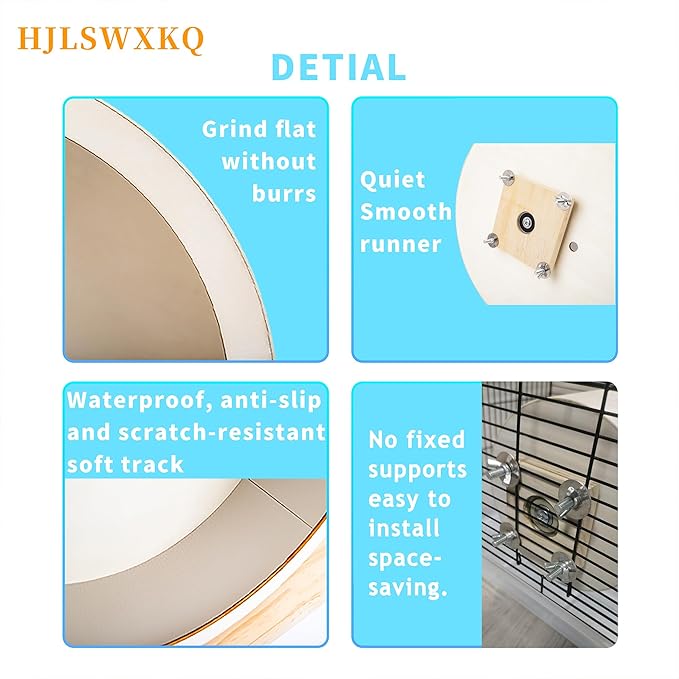 10inch Wall-Mount Silent Hamster Wheel, Wooden Small Animal Exercise Wheel with Removable & Washable Track for Gerbil, Mouse, Syrian Hamster(10in)