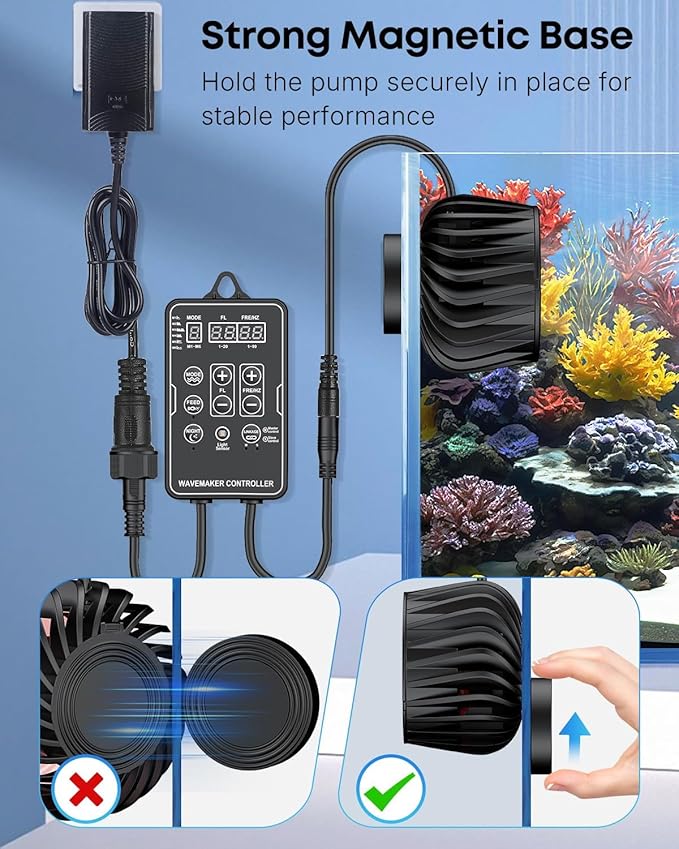 Pawfly Aquarium Powerhead 3400 GPH, Wave Maker for Aquariums DC 24V 20W, Power head for Aquariums, Aquarium Circulation Pump With Magnetic Base, Wavemaker for 50-450 Gallon Freshwater Saltwater Tank