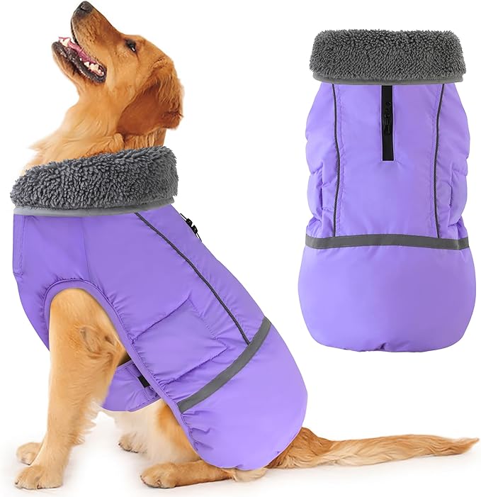 Dogcheer Warm Dog Coat, Waterproof Dog Jacket Christmas Puppy Winter Coat with Buckle, Reflective Adjustable Pet Snow Jacket Fleece Sweater for Small Medium Large Dogs - Taro Purple 2XL