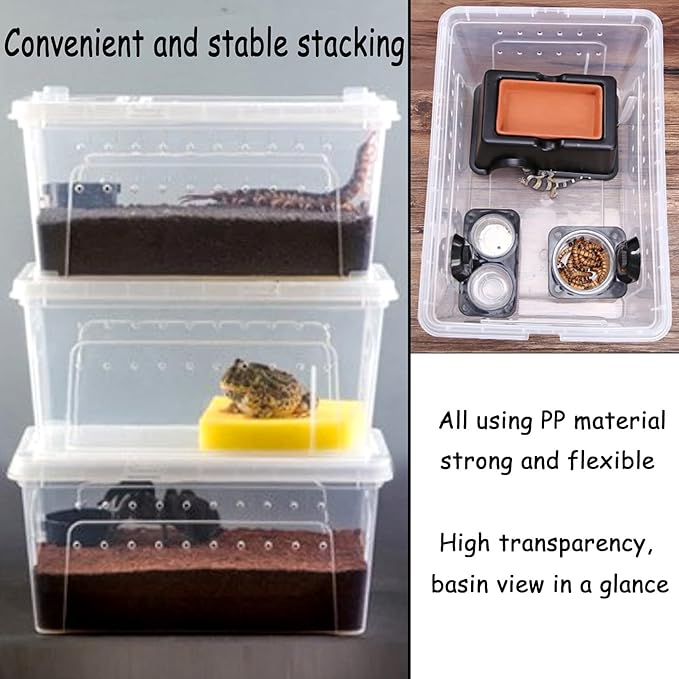 Hamiledyi 2PCS Reptile Feeding Box Snake Breeding Box Transparent Animal Habitat Cage Portable Plastic Turtle Transport Container for Bearded Dragon Lizard Spider Frog Scorpion Gecko 12.6 x 8.6 x 5.9