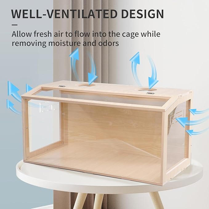 23.6 inch Wooden Hamster Cage, Large Habitat, Openable Top, Transparent Acrylic for Interior View, Ventilated, Easy to Clean, for Syrian Hamster, Dwarf Hamster, Gerbil, Other Small Pet Animals
