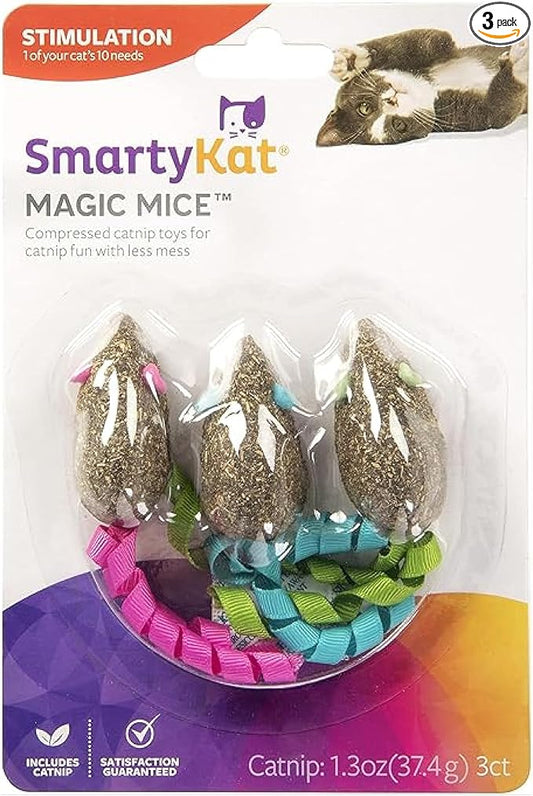 SmartyKat Magic Mice Compressed Catnip and Ribbon Cat Toys, Mess-Free for Hunting & Batting Fun for Cats & Kittens, Set of 3 by SmartyKat