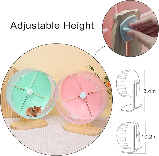 Silent Hamster Wheel,10.2 Inch Quiet Spinner Syrian Hamster Running Wheel,Anti-Skid & Adjustable Stand for Gerbils, Rats, or Other Small Pets,Pink