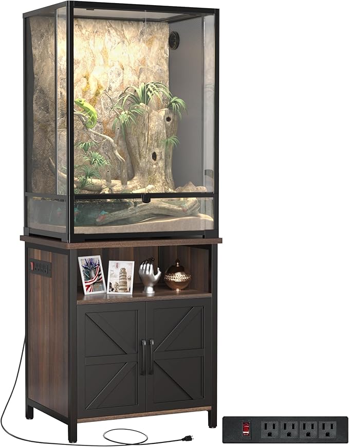 GDLF Terrarium Stand Reptile Tank Stand with Accessories Storage and Power Outlets for 24”Wx18”D Reptile Terrarium