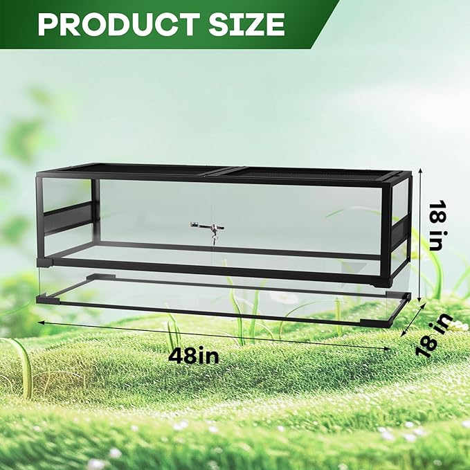 GarveeHome 67 Gallon Reptile Glass Terrarium, 48 in x 18 in x 18 in with Top & Side Screen Ventilation Reptile Terrarium, Toughened Glass Reptile Tank, Sliding Door & Anti Escape for Lizard Snake