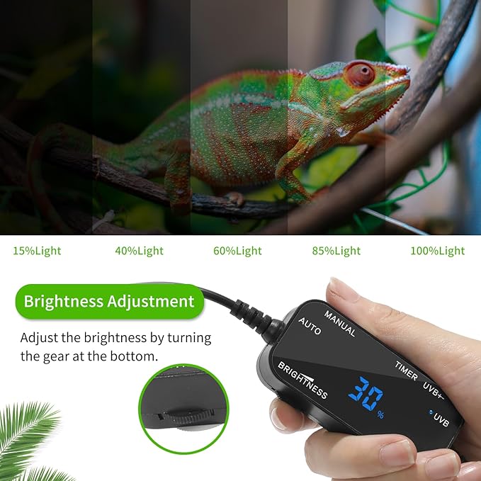 LED UVB Reptile Light – Dual UVA/UVB Lamp with Dimmer, 2 UV Modes, Timer & Fan Cooling, 10W for Turtles, Lizards, Snakes, Glass or Mesh Terrariums (6500K)