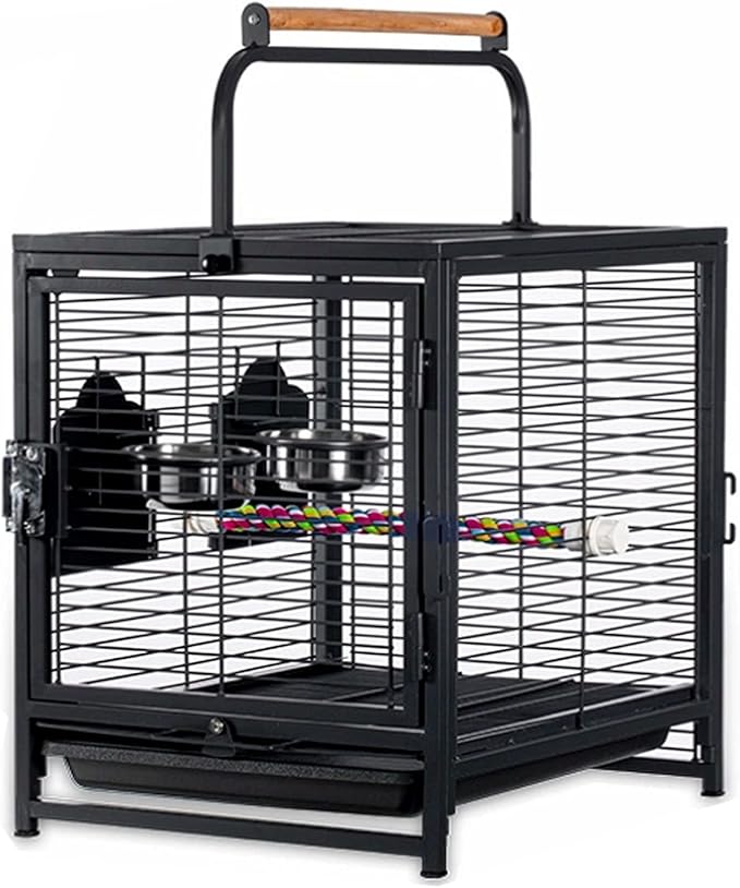 Flight Cage Portable Bird Carrier Parrot Travel Cage with Feeding Cups Metal Breathable Travel Cage Lightweight Bird Carrier for Indoor Outdoor Bird Cage