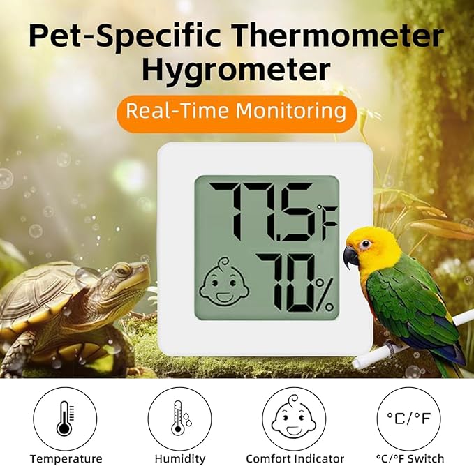 MANON ROSA Bird Thermometer Hygrometer – Mini Digital Magnetic & Adhesive Pet Temperature and Humidity Sensor Gauge for Parrot Cages, Lizard Spider Snake Gecko Reptile Rearing Boxes