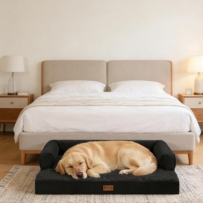 Orthopedic Dog Beds for Large Sized Dogs, Waterproof Egg Crate Foam Medium Dog Couch Beds for Crate 35x22Inch, Washable Pet Beds with Removable Cover and Nonskid Bottom, Black
