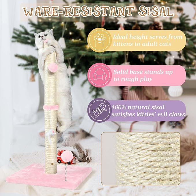 ANWA 32" Tall Sisal Cat Scratching Posts Tree for Indoor Cats Adults, Pink - Image 5