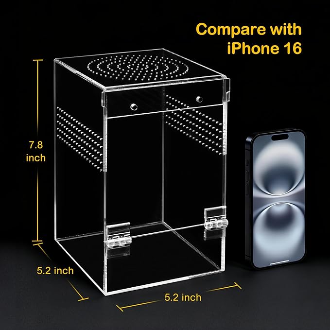 Large Jumping Spider Enclosure Kit,Escape Proof Reptile Tank,Praying Mantis Terrariums,Transparent Acrylic Bug Habitat,Arboreal Tarantula Cribs Cage,Insect Starter Container,Critter Keeper Sea