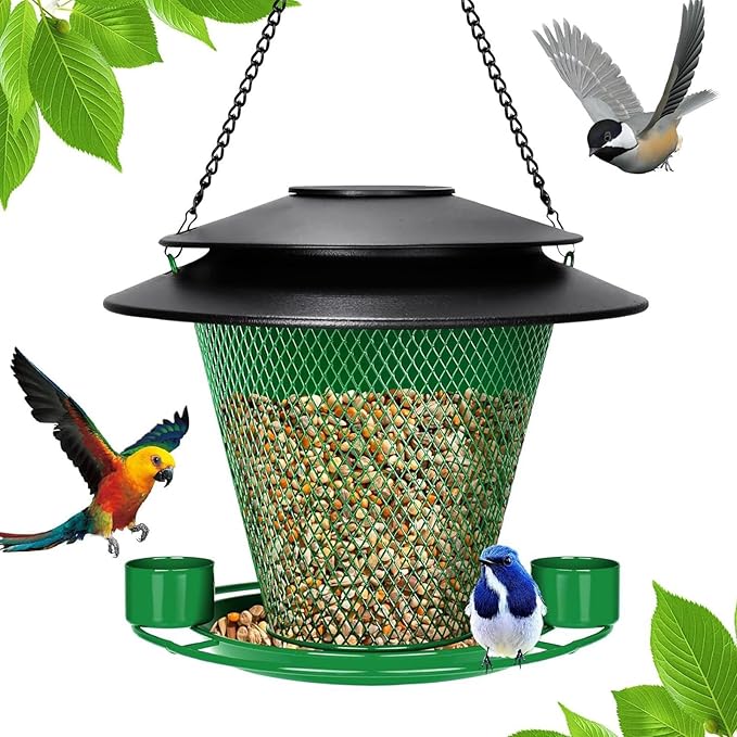 Garden Bird Feeder Weather Rain Protections Feeding Station with Water Bowl Hanging for Outdoor Wild